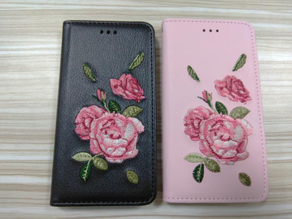 Embroidery Fashion flower wallet leather phone case for iphone8