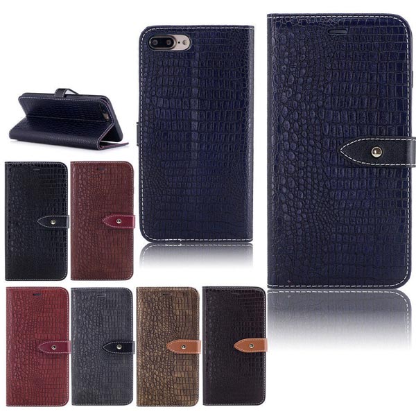 Luxury Crocodile Leather Flip Card Holder Case Cover For iPhone 8