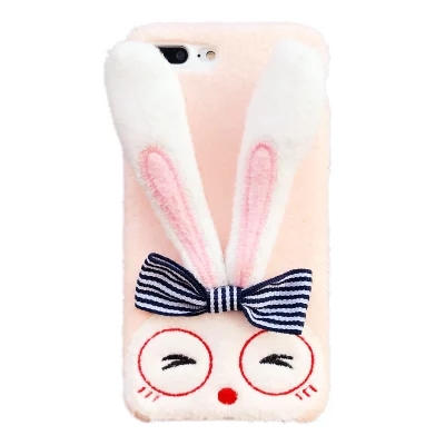 3D Cute Bunny Rabbit Fur Plush Fuzzy Fluffy Soft Phone Case