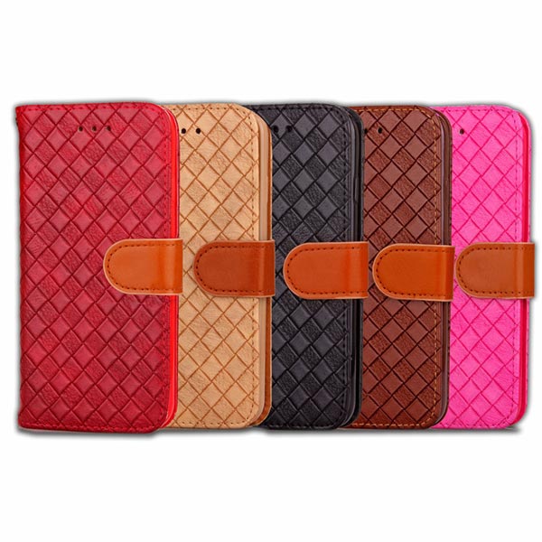 Weave Pattern Flip Wallet PU Leather Cover Stand Case