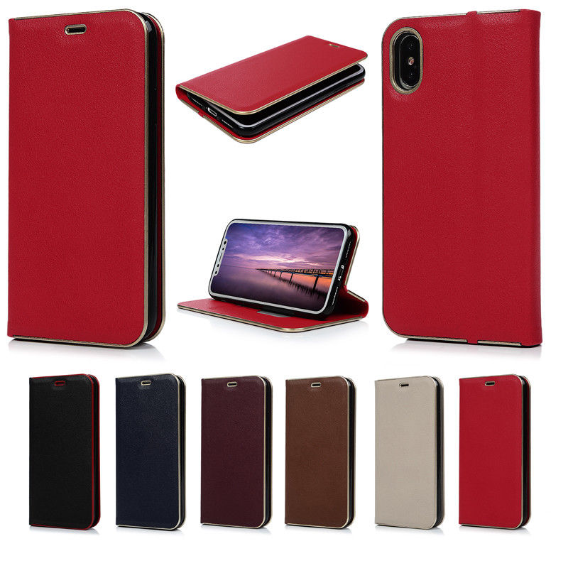 Pure Color Wrapping TPU Inner PU Leather Wallet Case Cover For iPhone X
