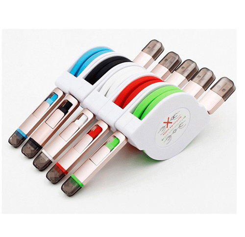 High Quality TPE 2 in 1 Retractable Micro USB Cable Sync Data Charger Cable for mobile phone