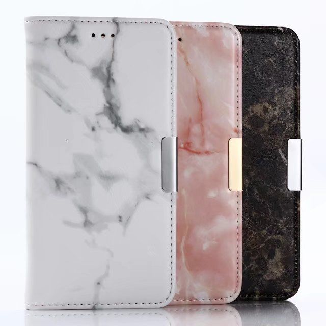 Flip Magnetic PU Leather Glossy Marble Pattern Card Wallet Case Cover for Phone