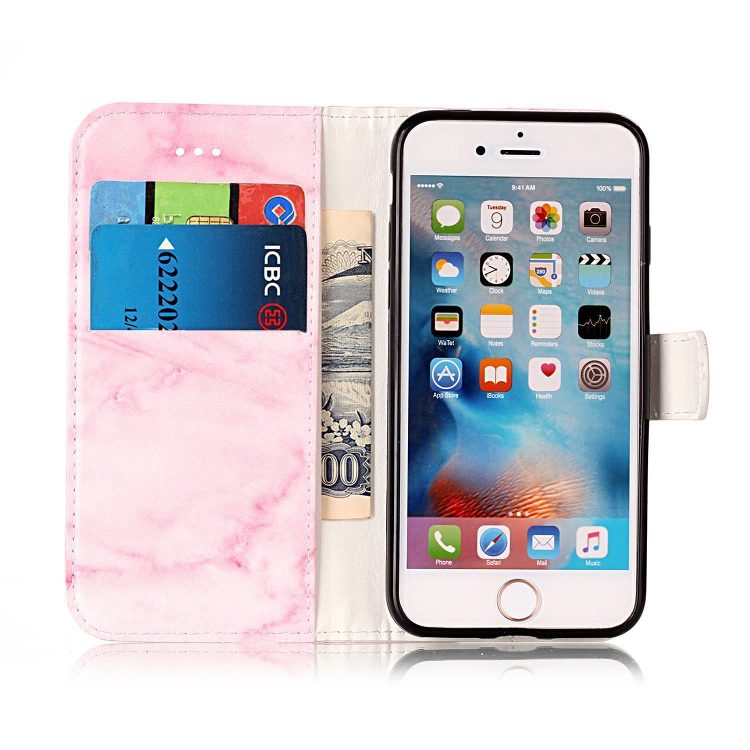 Flip Magnetic Leather Glossy Marble Pattern Cards Wallet Case For iPhone 8