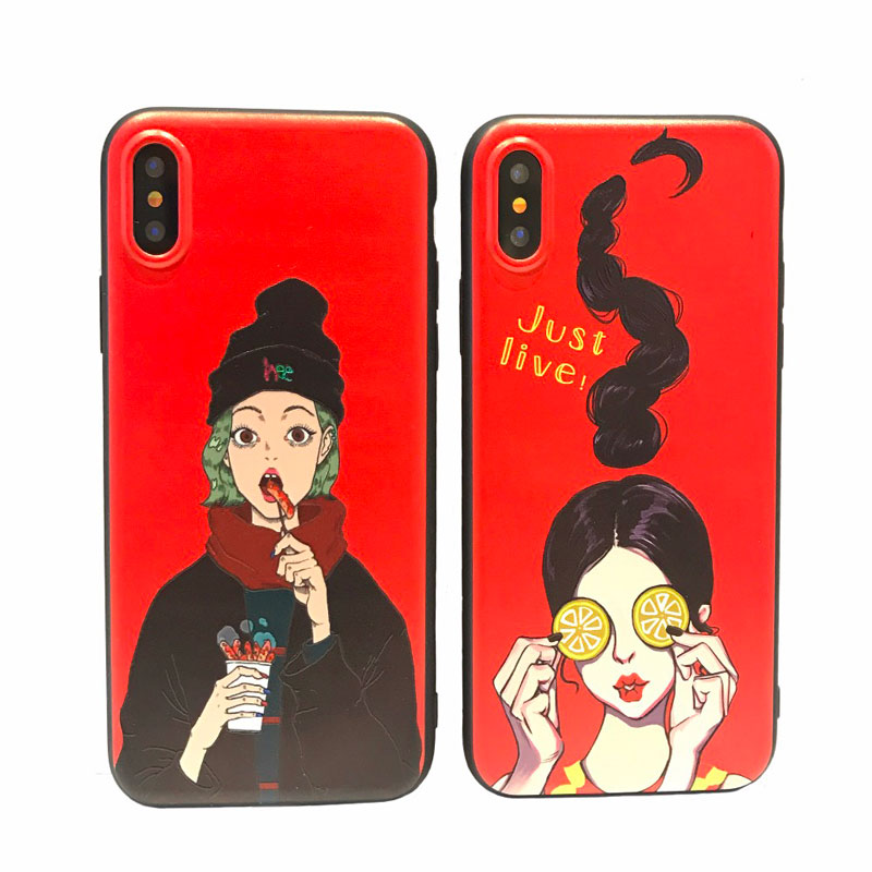 Fashion Style Girl Pattern Soft TPU Chinese Red Phone Case