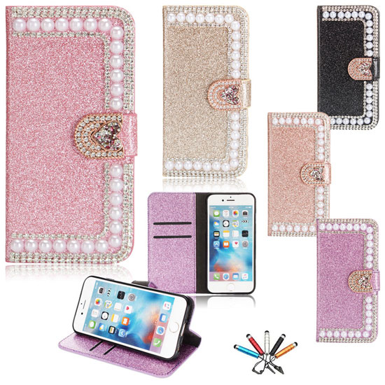 Bling Leather Card Wallet Case Flip Stand Magnetic Cover For iPhone8