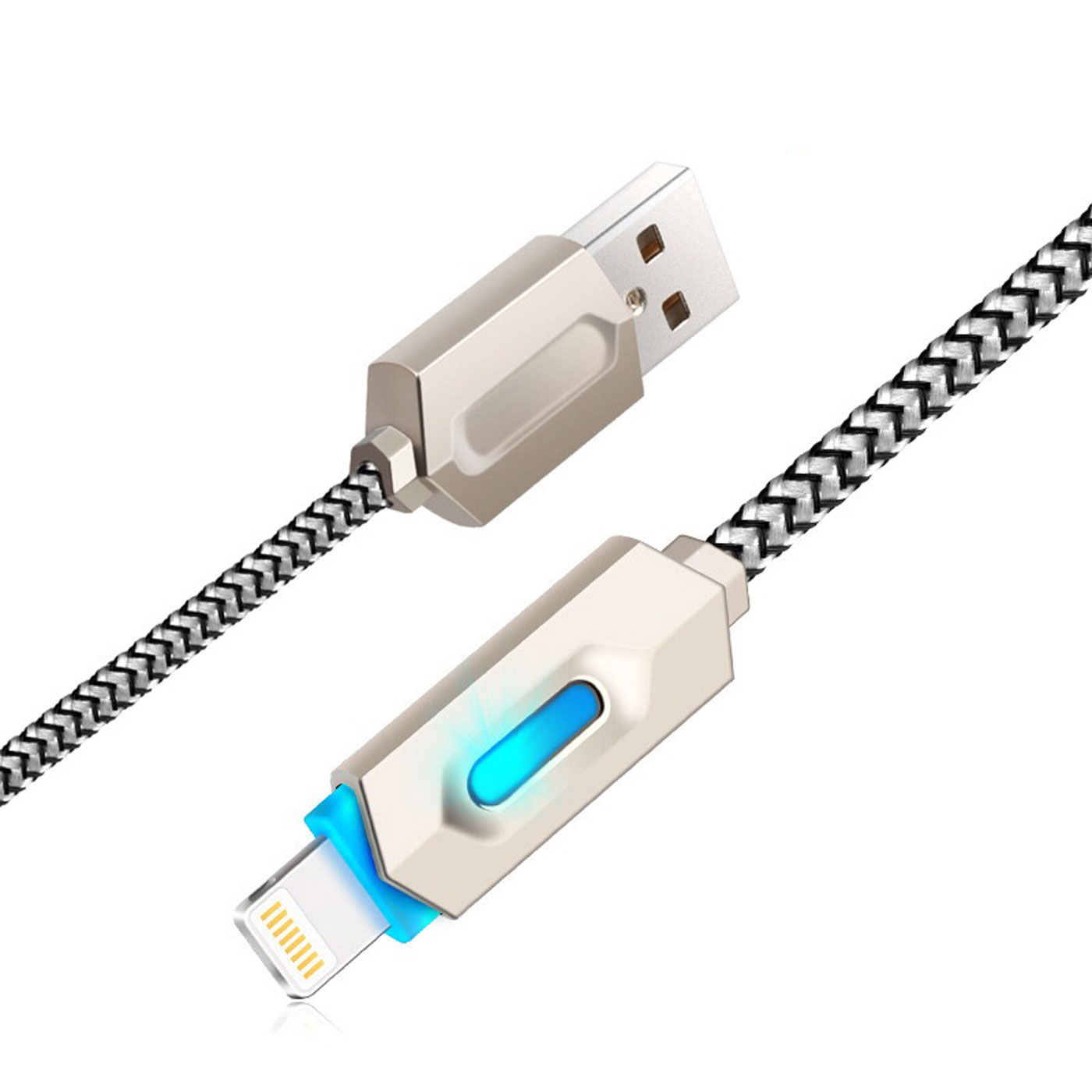 LED Lightning Metal Silk Braided Sync Charge USB Cable iPhone 7Plus 6